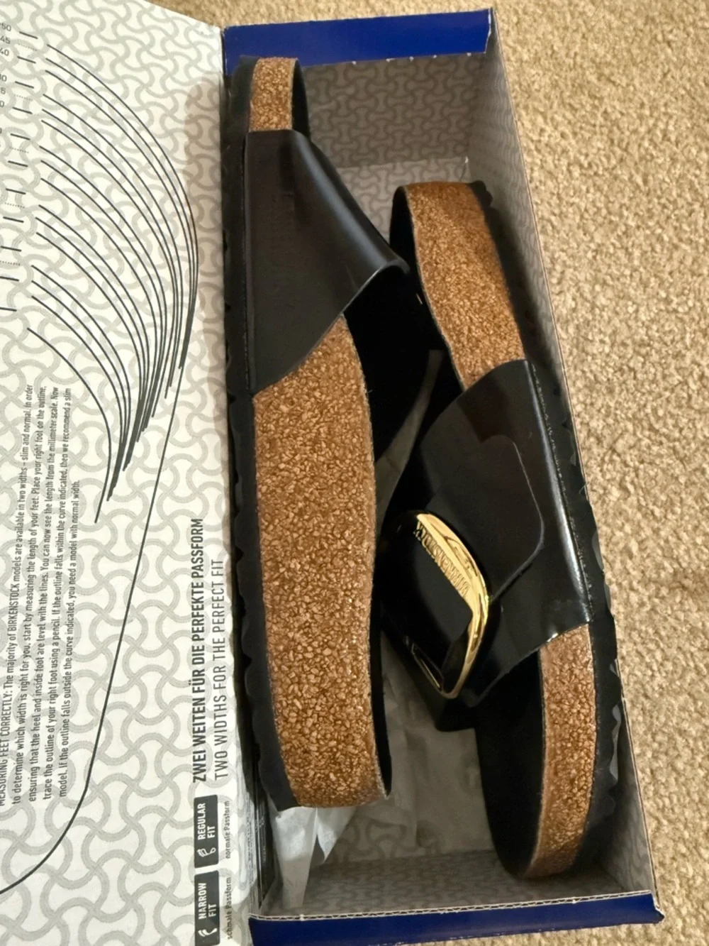 Birkenstock Madrid Big Buckle Sandal - High Shine Black with Gold Buckle